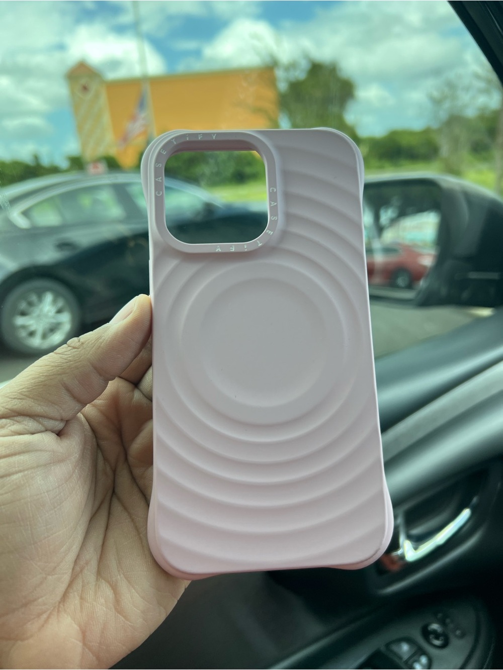 Velvet Cavier Rippled Pink iPhone 13 pro case.